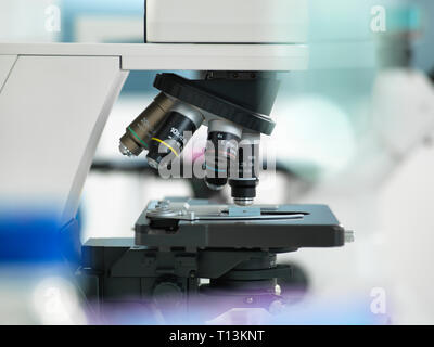 Microscope with a microscope plate in the laboratory Stock Photo