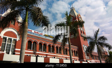 CHENNAI, TAMIL NADU, INDIA - JANUARY 01, 2019: Front view of Chennai Central railway station formerly known as Madras Central. Stock Photo