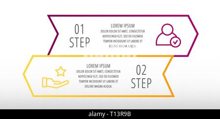 Modern line vector illustration. Infographic template with two arrows, text. Step by step. Designed for business, presentations, web design, diagrams Stock Vector