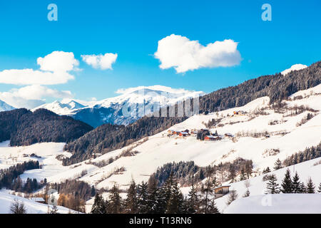 Italy, Trentino Alto-Adige, Val di Funes, Santa Maddalena on a sunny winter day Stock Photo