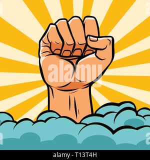 pop art fist above the clouds Stock Vector