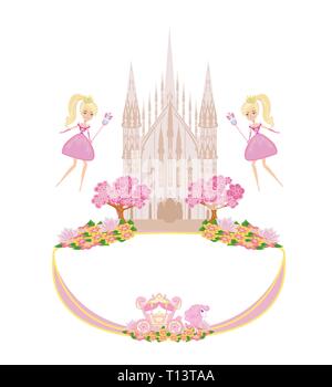 Beautiful fairytale castle frame Stock Vector