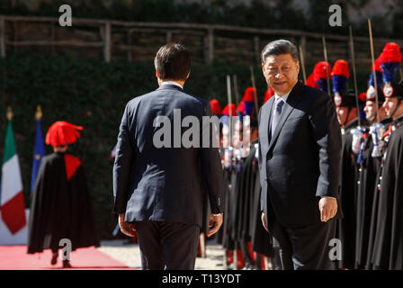 Rome, Italy. 23rd March, 2019. Italy's Premier Giuseppe Conte, left, welcomes China's President Xi Jinping at Villa Madama. Credit: Riccardo De Luca UPDATE IMAGES/Alamy Live News Stock Photo