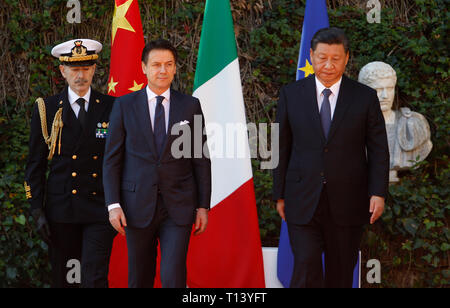 Rome, Italy. 23rd March, 2019. Italy's Premier Giuseppe Conte, left, welcomes China's President Xi Jinping at Villa Madama. Credit: Riccardo De Luca UPDATE IMAGES/Alamy Live News Stock Photo