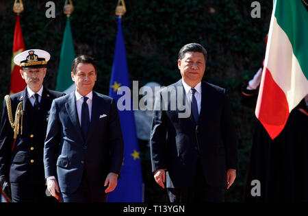Rome, Italy. 23rd March, 2019. Italy's Premier Giuseppe Conte, left, welcomes China's President Xi Jinping at Villa Madama. Credit: Riccardo De Luca UPDATE IMAGES/Alamy Live News Stock Photo