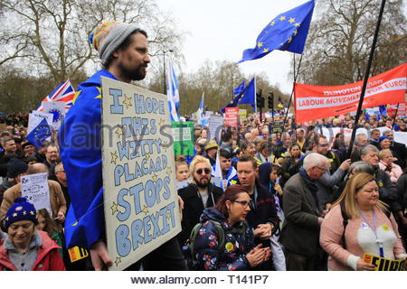 Supporters of a final say on leaving the EU have started gathering in London for the protest which will end up in Westminster.Many well known speakers including Tom Watson has said he will take part in the rally. Other speakers so far have included Caroline Lucas and Clive Lewis. Stock Photo