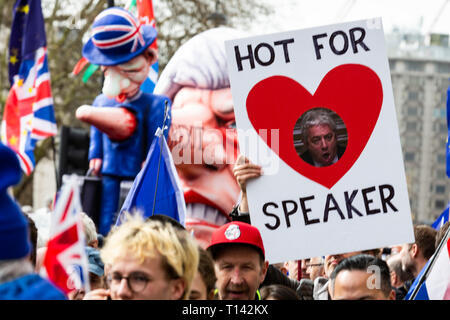 London, UK. 23rd Mar, 2019. Love for John Bercow, the Speaker of the House of Commons. Remain supporters and protesters take part in a march to stop Brexit in Central London calling for a People's Vote. Credit: Vibrant Pictures/Alamy Live News Stock Photo