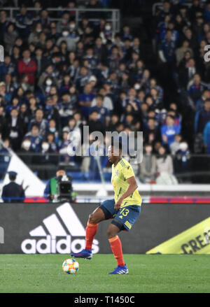 Tokyo, Japan. 22nd Mar, 2019. Y. Mina of the Colombian team dribbles the ball during the Kirin Challenge Cup 2019 between Colombia and Japan at the International Yokohama Stadium in Yokohama Japan. Friday, March 22, 2019. Photo by: Ramiro Agustin Vargas Tabares Credit: Ramiro Agustin Vargas Tabares/ZUMA Wire/Alamy Live News Stock Photo