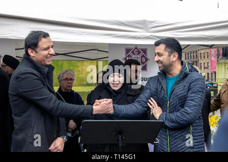 Glasgow, Scotland, UK. 23rd March 2019. Humza Yousaf and Anas Sarwar greeting each other at the MCS Vigil for Peace (Scots for Peace) Credit: Kelly Neilson/Alamy Live News Stock Photo