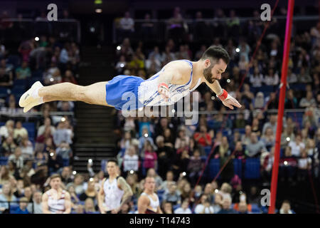 London, UK. 23rd March, 2019. James Hall performs Floor Exercise during the Matchroom Multisport presents the 2019 Superstars of Gymnastics at The O2 Arena on Saturday, 23 March 2019. LONDON ENGLAND. Credit: Taka G Wu/Alamy News Stock Photo