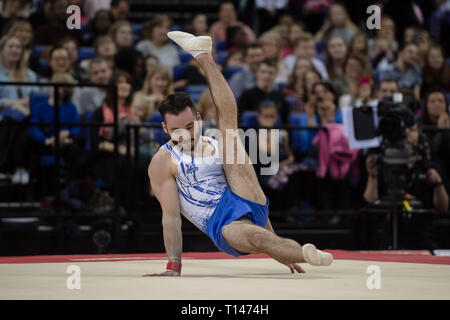 London, UK. 23rd March, 2019. James Hall performs Floor Exercise during the Matchroom Multisport presents the 2019 Superstars of Gymnastics at The O2 Arena on Saturday, 23 March 2019. LONDON ENGLAND. Credit: Taka G Wu/Alamy News Stock Photo