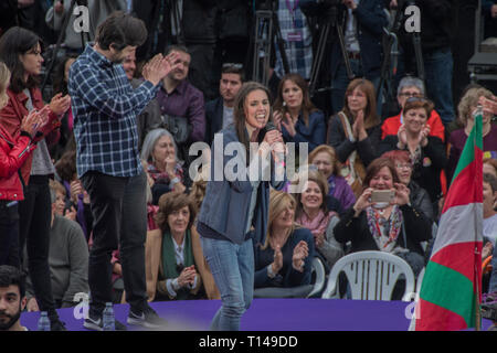 Madrid, Spain, 23rd March, 2019. Irene Montero second leader of Unidas Podemos giving an speech. pre-campaign of the united left party unidas podemos, for the five weeks of the campaign until April 28. Pablo Iglesias reappears in the public scene three months of his retirement to enjoy the paternity leave. the left party has chosen one of the most emblematic places for them the political space the square attached to the reina sofia de madrid museum. Credit: Alberto Sibaja Ramírez/Alamy Live News Stock Photo