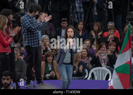 Madrid, Spain, 23rd March, 2019. Irene Montero second leader of Unidas Podemos giving an speech. pre-campaign of the united left party unidas podemos, for the five weeks of the campaign until April 28. Pablo Iglesias reappears in the public scene three months of his retirement to enjoy the paternity leave. the left party has chosen one of the most emblematic places for them the political space the square attached to the reina sofia de madrid museum. Credit: Alberto Sibaja Ramírez/Alamy Live News Stock Photo