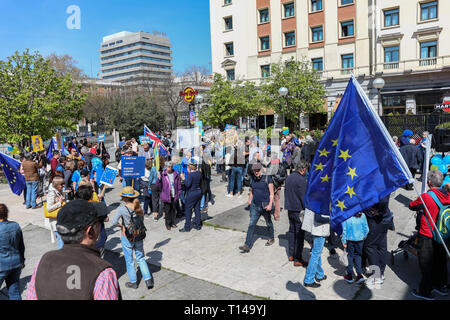 Madrid, Spain. 23rd Mar, 2019. The British community in Spain concentrates in favor of another referendum on Brexit in the Plaza de Colón 'in defense of the rights of the five million Europeans in the United Kingdom and British in the European Union and to request a second referendum on the exit of Great Britain from the EU '. Credit: Jesús Hellin/Alamy Live News Stock Photo