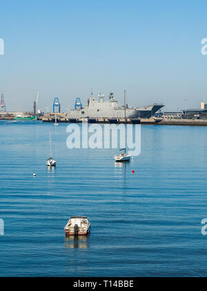 BILBAO, SPAIN - MARCH / 23/2019. The aircraft carrier of the Spanish Navy Juan Carlos I in the port of Bilbao, open day to visit the ship. Stock Photo