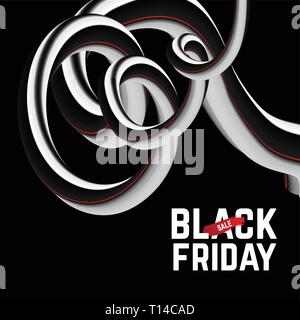 rBlack friday iscription on black white 3d vector liquid gradient background Stock Vector