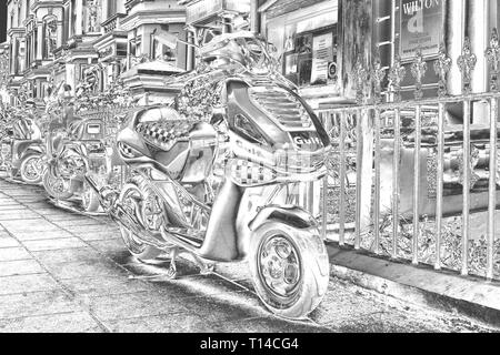 National scooter rally Llandudno ,Wales. The chrome effect give an image a metallic look Stock Photo