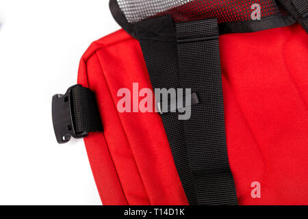 Black side release acculoc buckle plastic clasp, quick nylon belt rope lock strap Stock Photo