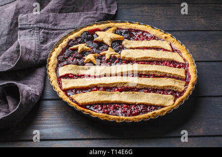 American flag berry pie. Independence Day of America concept. Stock Photo