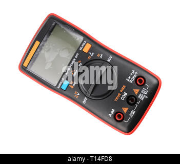 black digital multimeter isolated on white background at dry day Stock Photo