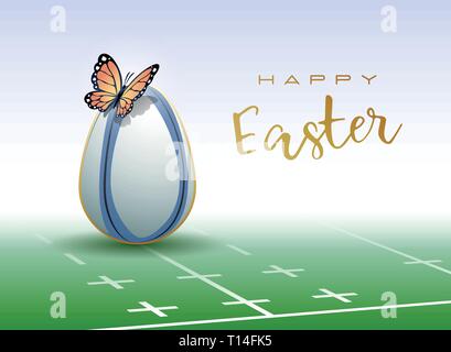 Happy Easter. Easter egg in the form of a rugby ball with Butterfly. Vector illustration. Stock Vector