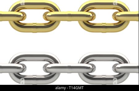 Seamless oval link chains set silver and gold, isolated on white background. Vector illustration Stock Vector