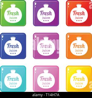 Eco fresh juice icons set 9 color collection Stock Vector