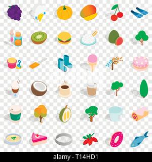 Vegetarian icons set, isometric style Stock Vector
