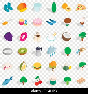 Vegetarian cafe icons set, isometric style Stock Vector
