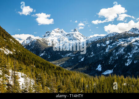 Sky pilot mountain and woods close up view from sea to sky gondola in squamish british columbia - canada Stock Photo