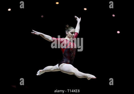 Russia's Aliya Mustafina in action during the Gymnastics World Cup at The Resorts World Arena, Birmingham. Stock Photo