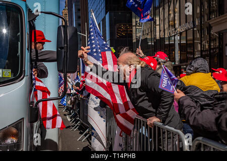 New York, USA. 23rd Mar, 2019. Approximately 300 Trump supporters gathered outside Trump Tower in New York to celebrate the end of the Mueller Probe. Credit: Michael Nigro/Pacific Press/Alamy Live News Stock Photo