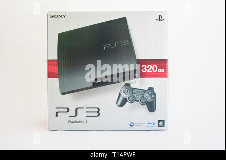 photos of an old Sony PS3 gaming games console. Stock Photo