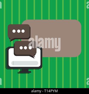 Blank Computer Monitor and Two Speech Balloon with Three Dots for Chat Icon Design business concept Empty copy space modern abstract background Stock Vector