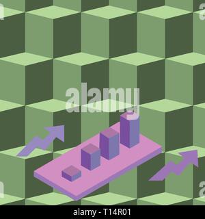Colorful Clustered 3D Bar Chart Graph Diagram in Perspective with Two Arrows Business Empty template for Layout for invitation greeting card promotion Stock Vector