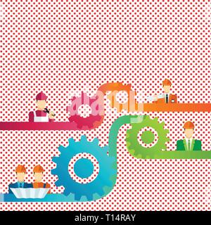 Cog Gear Setting Icon Connecting Men from Different Professional Character Business Empty template for Layout for invitation greeting card promotion p Stock Vector