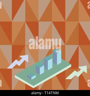 Colorful Clustered 3D Bar Chart Graph Diagram in Perspective with Two Arrows Copy Space design Empty template text for Ad, promotion, poster, flyer, w Stock Vector