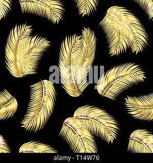 Golden palm leafs seamless pattern. Stock Vector