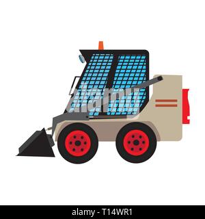 Small compact tractor excavator loader from one side, Stock Vector