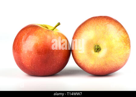 Two fresh apples closeup isolated on white background. Copy space. Stock Photo