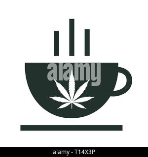 Cannabis herbal tea and marijuana leaves. Icon vector logo template. Isolated vector illustration on white background. Stock Vector
