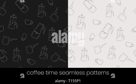 Coffee preparation seamless pattern set, great design for any purposes. Seamless vector background Stock Vector