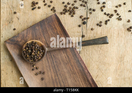 Wooden spoon with Szechuan Pepper Stock Photo