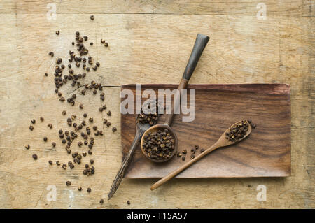 Wooden spoons with Szechuan Pepper Stock Photo