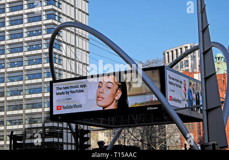 Electronic YouTube Music digital Jorja Smith singer app advert on screen at Old Street Silicon roundabout  London EC1 England UK  KATHY DEWITT Stock Photo