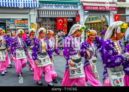 Bodrum, Turkey, 19 May 2010: Folklore team walking on the street Stock Photo