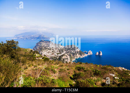 Italy, Campania, Capri, Anacapri, Faraglioni rocks, view from Monte Solaro Stock Photo