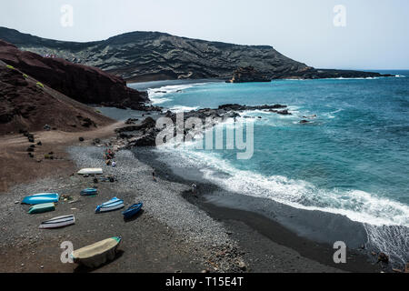 Spain, Canary Islands, Lanzarote, El Golfo, view to bay Stock Photo