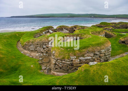 United Kingdom, Scotland, Orkney Islands, Mainland, Unesco world heritage sight, the stone build neolithic settlment of Skara Brae Stock Photo