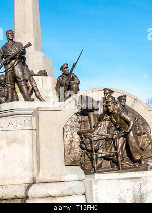 The War memorial in the model village of Port Sunlight near Liverpool, created by William Hesketh Lever for his Sunlight soap factory workers Stock Photo